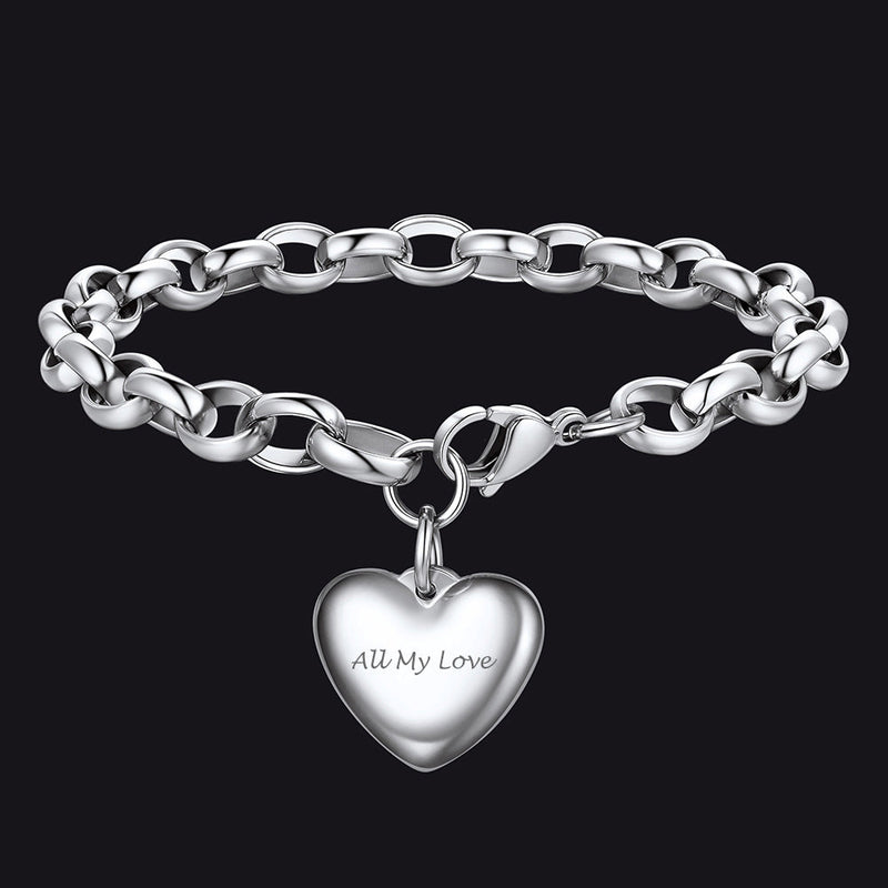 Custom Heart Link Chain Bracelet Gift for Couple