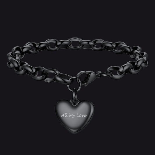 Custom Heart Link Chain Bracelet Gift for Couple