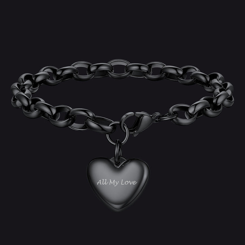 Custom Heart Link Chain Bracelet Gift for Couple