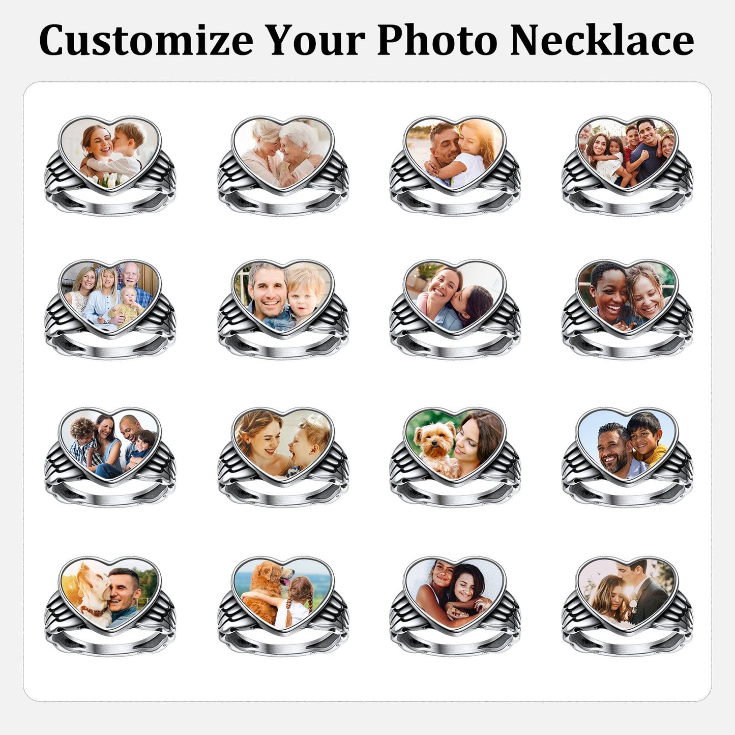Personalized Photo Heart Angel Wing Ring With Picture for