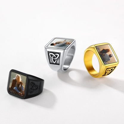 Personalized Custom Photo Ring With Knot for