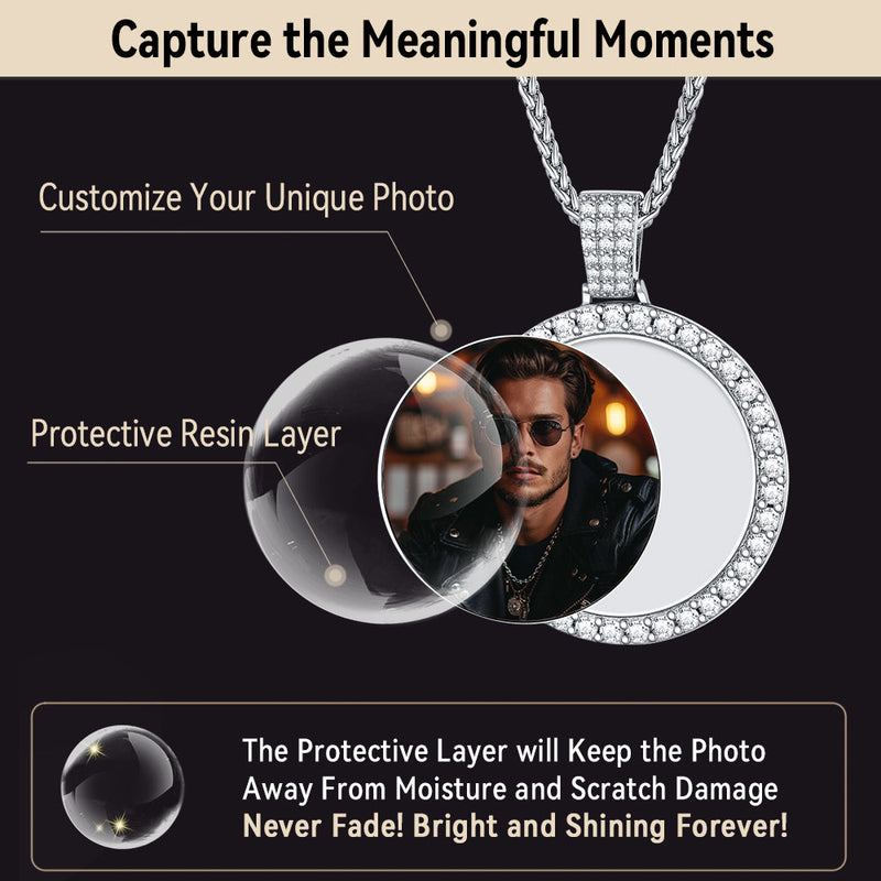 Sterling Silver Customized Cz Picture Necklace Memorial Pendant for