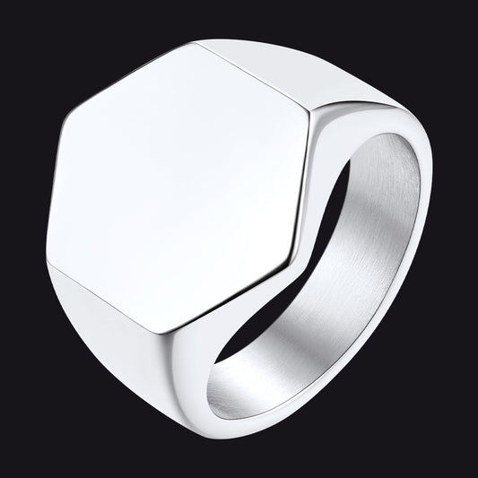 Custom Text Stainless Steel Hexagon Signet Ring Gift for Dad