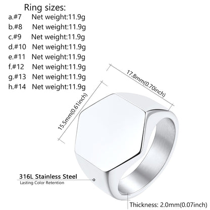 Custom Text Stainless Steel Hexagon Signet Ring Gift for Dad