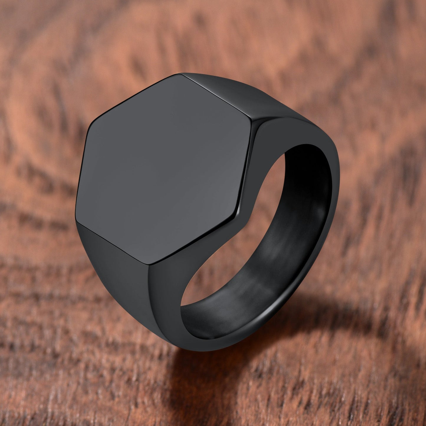 Custom Text Stainless Steel Hexagon Signet Ring Gift for Dad