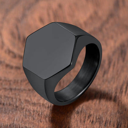 Custom Text Stainless Steel Hexagon Signet Ring Gift for Dad