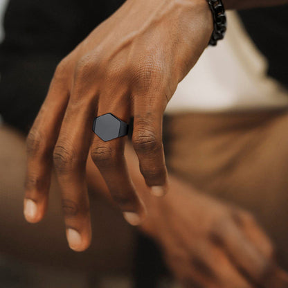 Custom Text Stainless Steel Hexagon Signet Ring Gift for Dad
