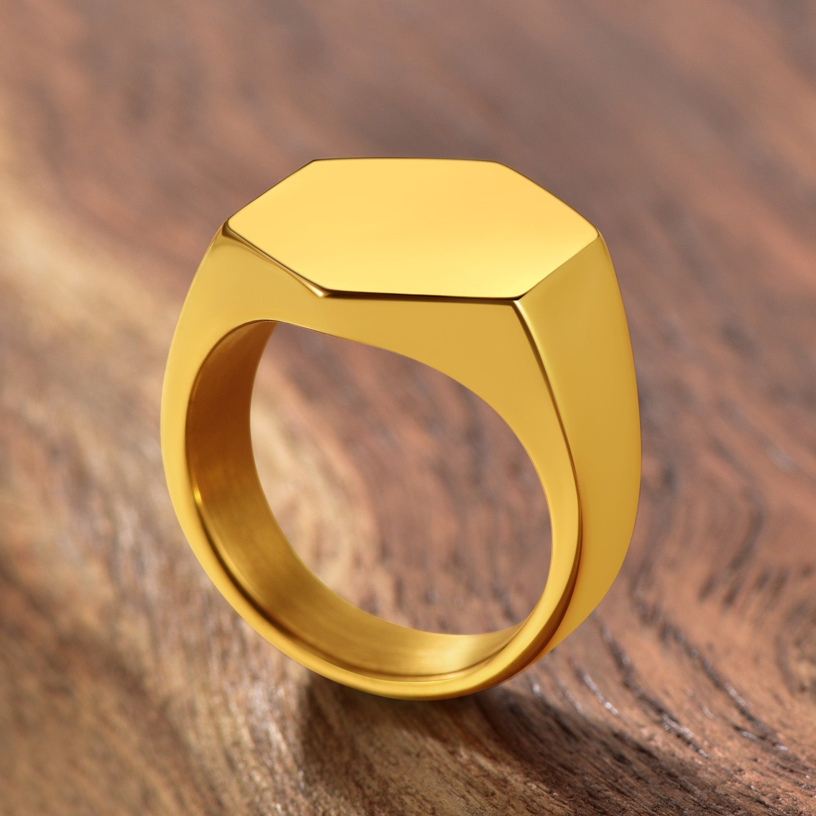 Custom Text Stainless Steel Hexagon Signet Ring Gift for Dad