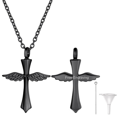 Custom Cremation Wings Cross Urn Ashes Pendant Necklace for