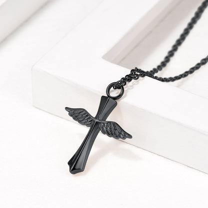 Custom Cremation Wings Cross Urn Ashes Pendant Necklace for
