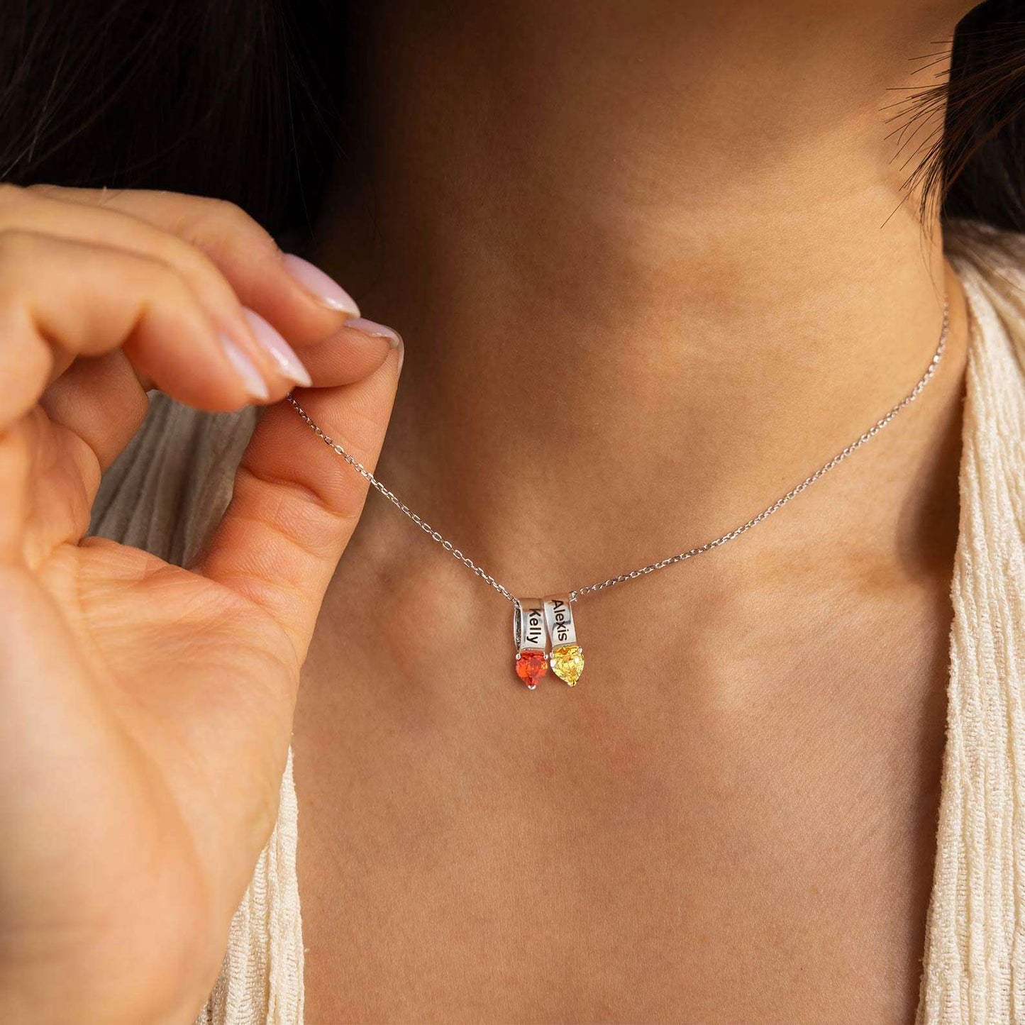 Customized Names Heart Birthstone Necklace for Mother