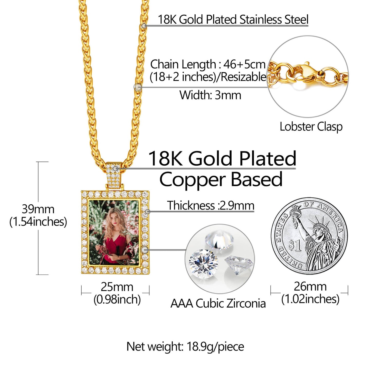 Customized Frame Picture Necklace Memorial Gift for