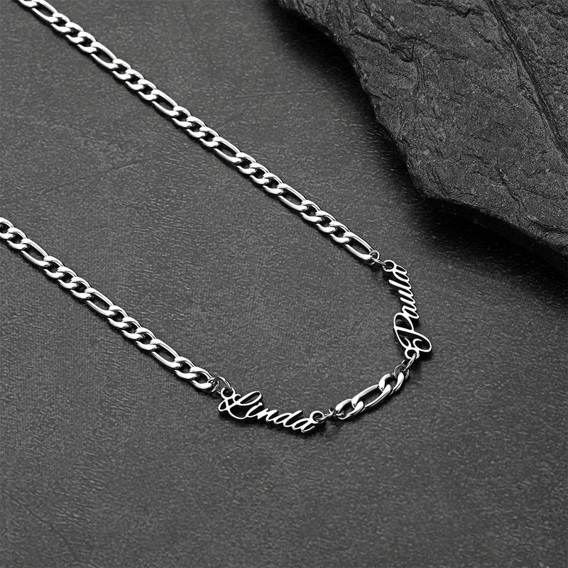Customized Name Necklace With 3mm Width Figaro Chain , Father's Day Gifts