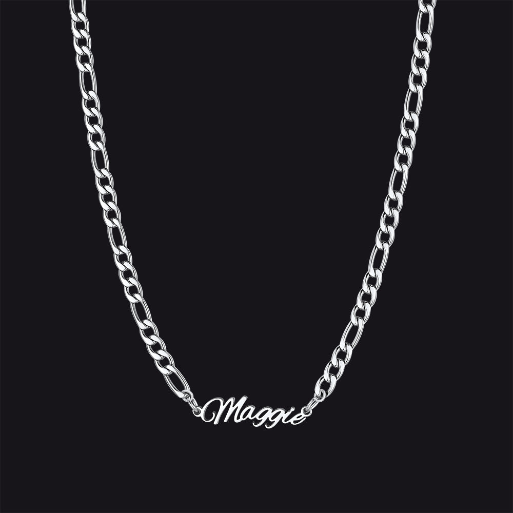 Customized Name Necklace With 3mm Width Figaro Chain , Father's Day Gifts