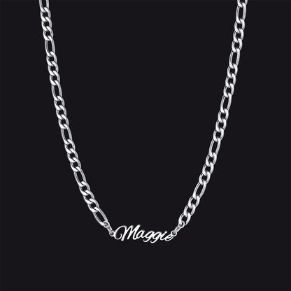 Customized Name Necklace With 3mm Width Figaro Chain , Father's Day Gifts