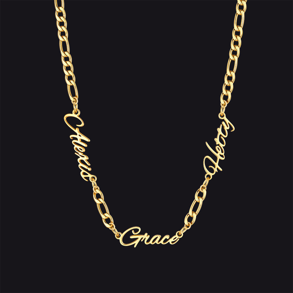 Customized Name Necklace With 3mm Width Figaro Chain , Father's Day Gifts