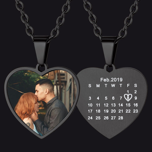 Customized Heart Photo Picture Necklace With Calendar for