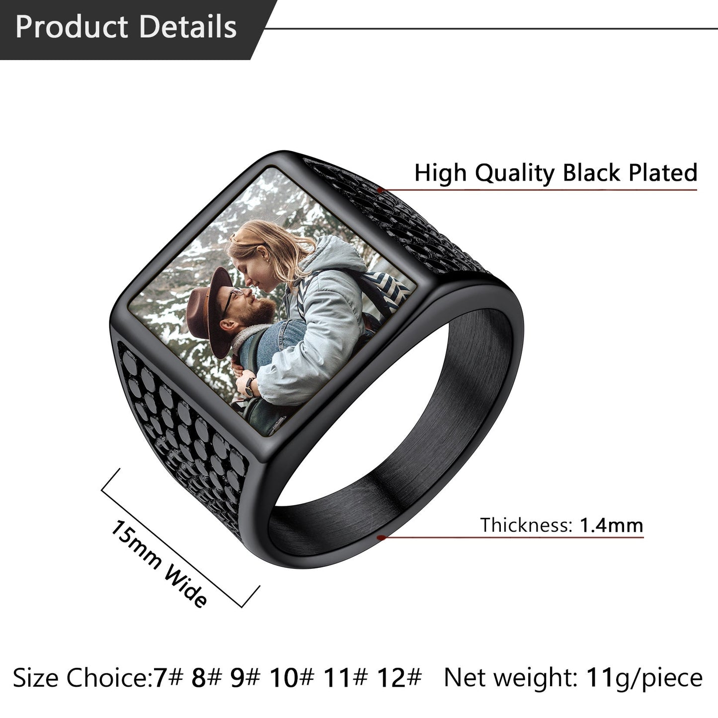 Customized Photo Ring Square Engraved Signet Ring for