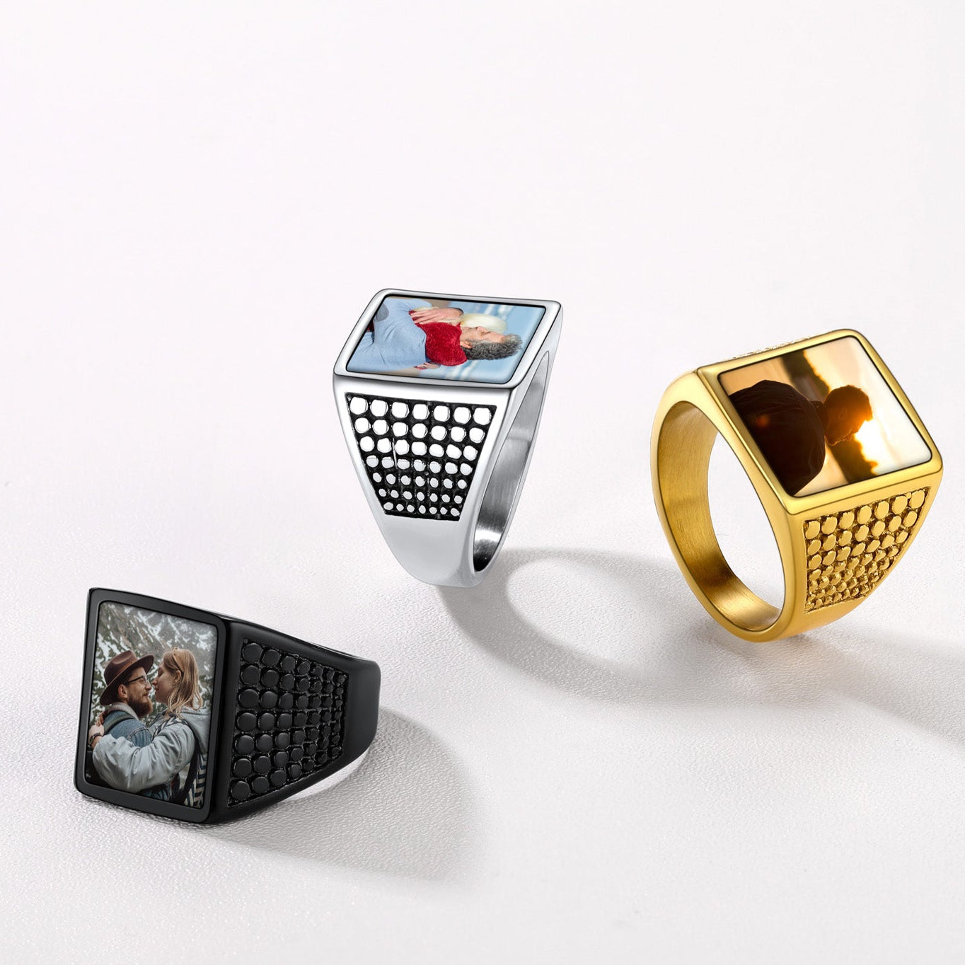 Customized Photo Ring Square Engraved Signet Ring for