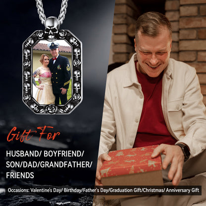 Customized Picture Dog Tag Necklace With Skull Memorial Gift