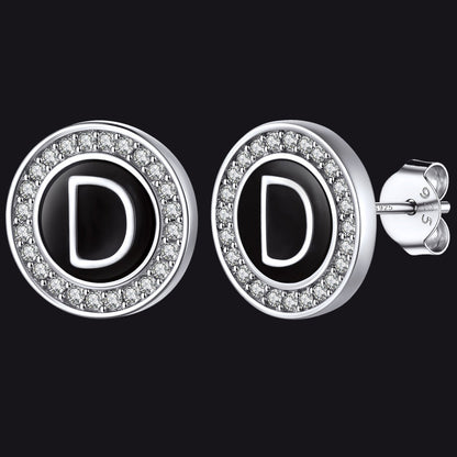 Personalized Black Initial Letter Stud Earrings for