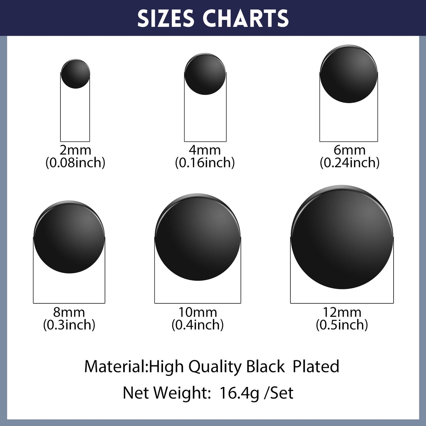 6 Pairs Punk Round Stud Earrings Set for