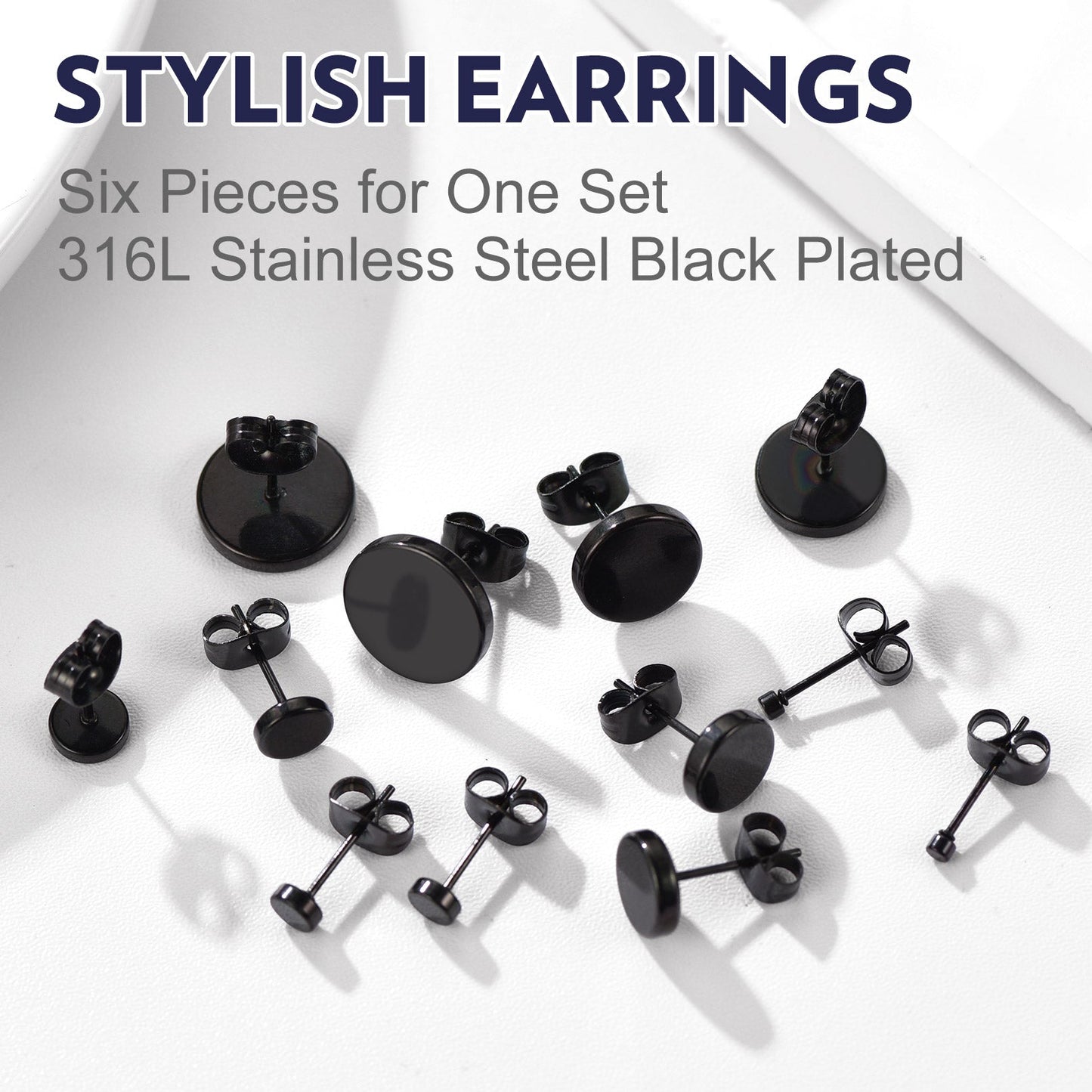 6 Pairs Punk Round Stud Earrings Set for