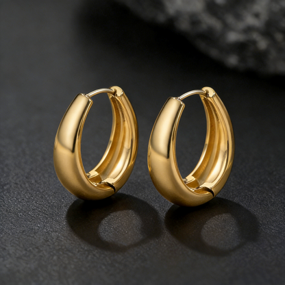 Classic Hollow Oval Puffed Hoop Earrings for , 14k Gold