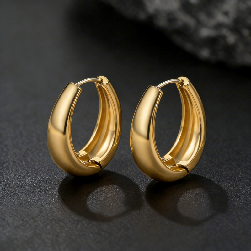 Classic Hollow Oval Puffed Hoop Earrings for , 14k Gold