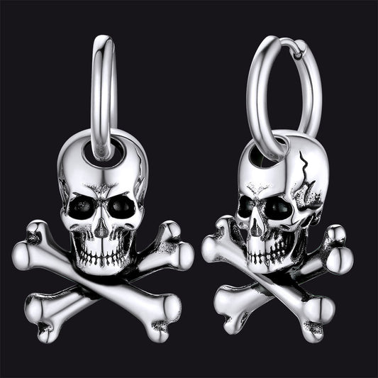 Punk Skull Crossbone Hoop Earrings Gift for