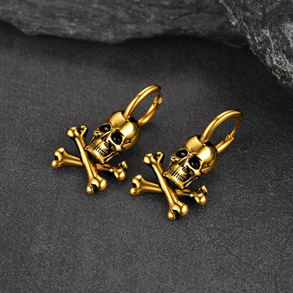 Punk Skull Crossbone Hoop Earrings Gift for