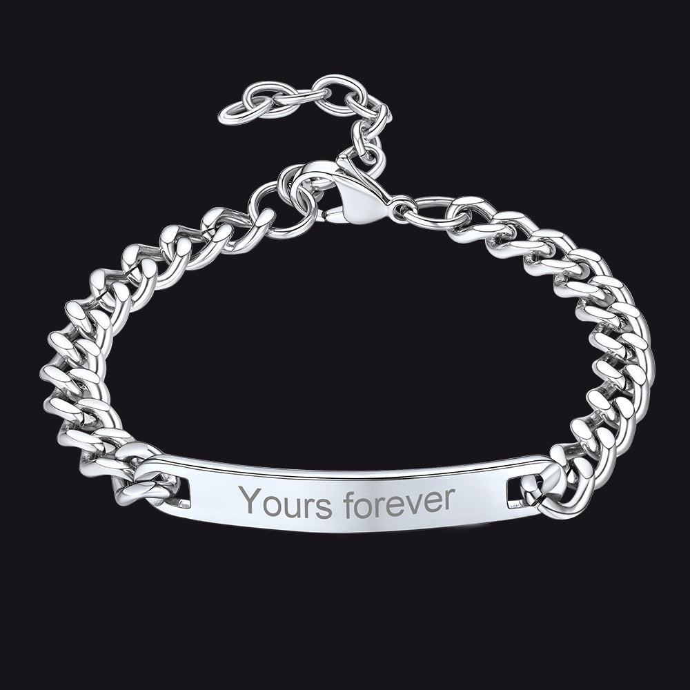 Customized Engraved Id Bar Cuban Chain Link Bracelet for