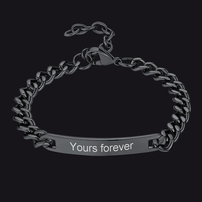 Customized Engraved Id Bar Cuban Chain Link Bracelet for