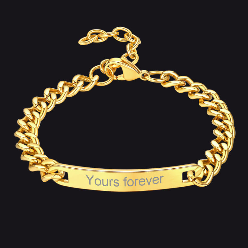 Customized Engraved Id Bar Cuban Chain Link Bracelet for