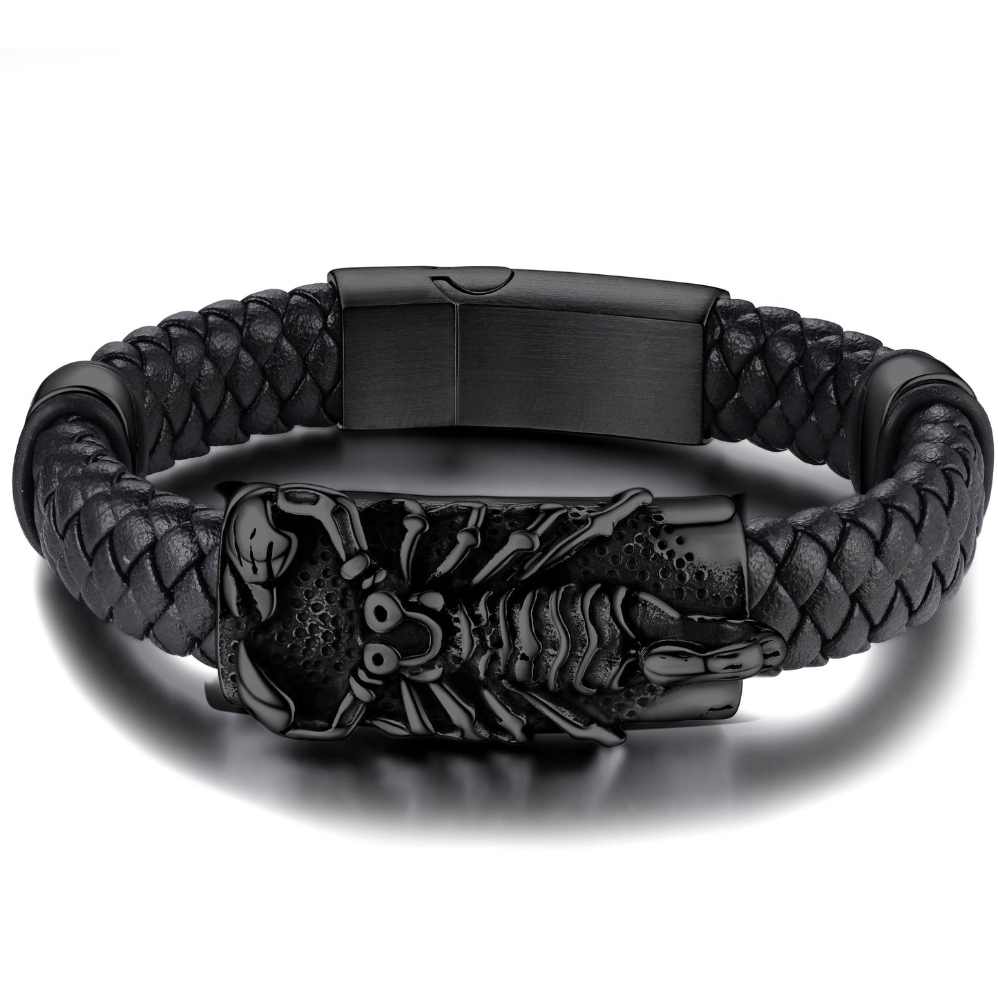 Punk Scorpion Black Braided Leather Bracelet Bangle Gift for Son Grandson