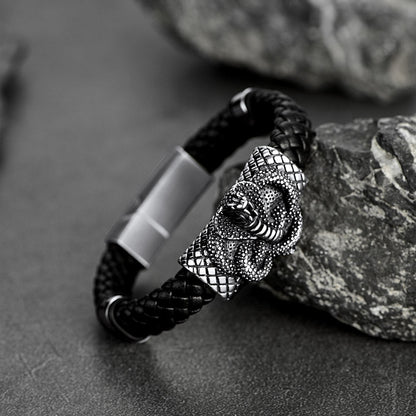 Gothic Black Cobra Snake Leather Bracelet Cuff Band for