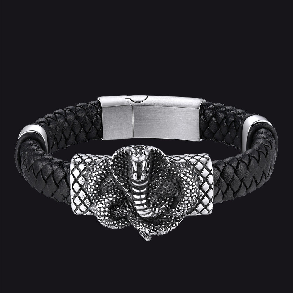 Gothic Black Cobra Snake Leather Bracelet Cuff Band for