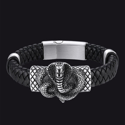 Gothic Black Cobra Snake Leather Bracelet Cuff Band for