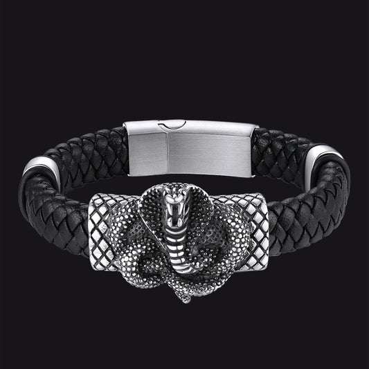 Gothic Black Cobra Snake Leather Bracelet Cuff Band for