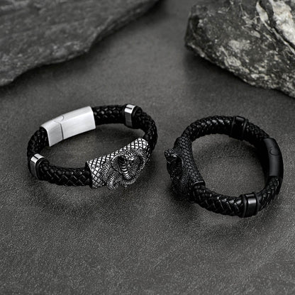 Gothic Black Cobra Snake Leather Bracelet Cuff Band for