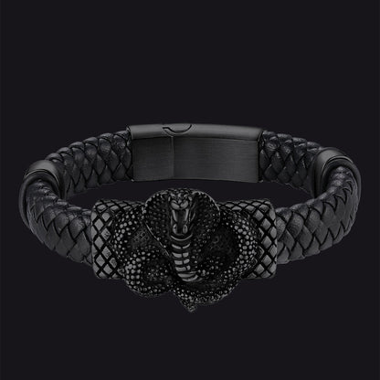 Gothic Black Cobra Snake Leather Bracelet Cuff Band for