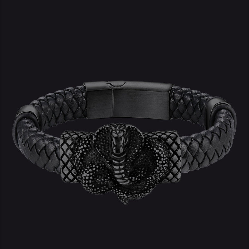 Gothic Black Cobra Snake Leather Bracelet Cuff Band for
