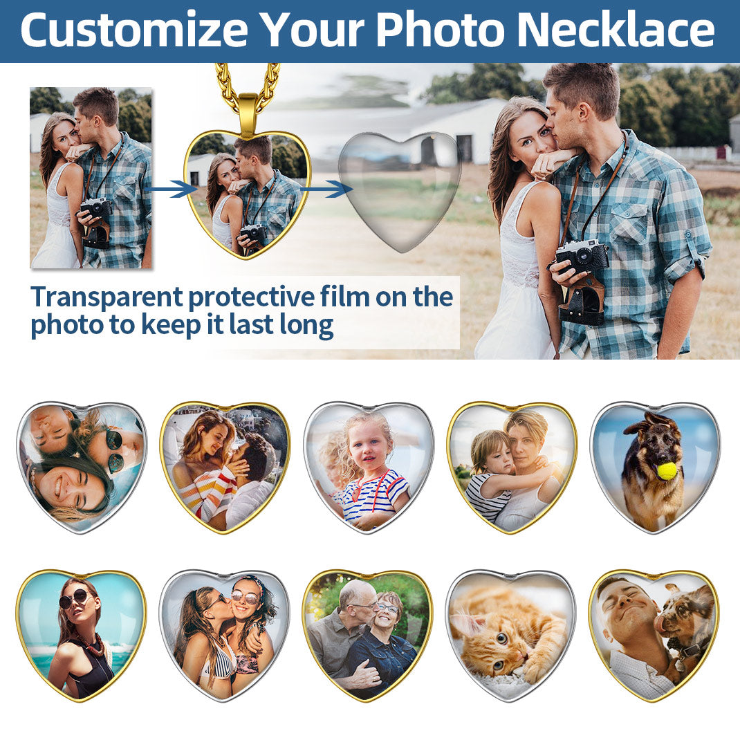 Personalized Heart Picture Memorial Necklace for Couple