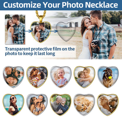 Personalized Heart Picture Memorial Necklace for Couple