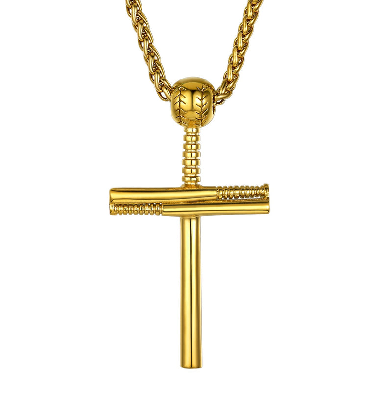 Baseball Bat Cross Necklace Sport Pendant for