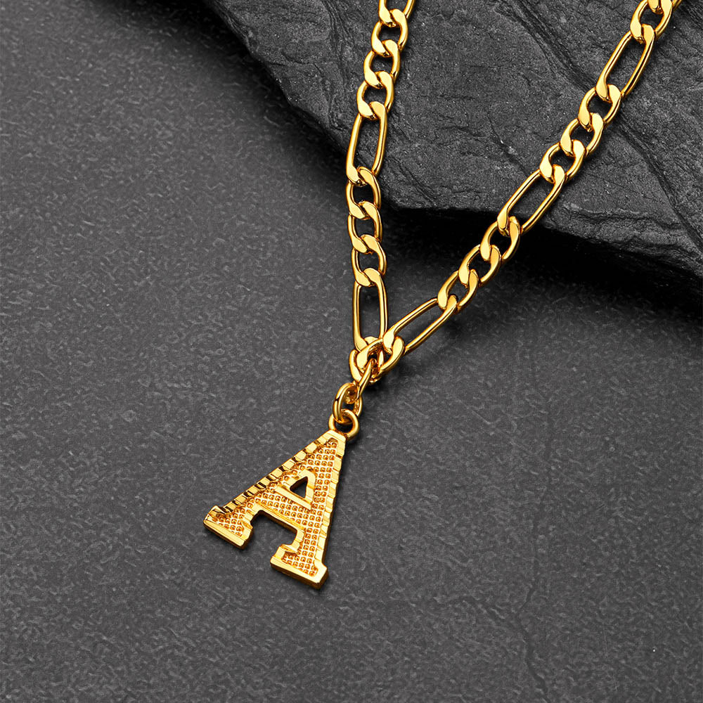 Initial A-z Letter Pendant Figaro Chain Choker Necklace for