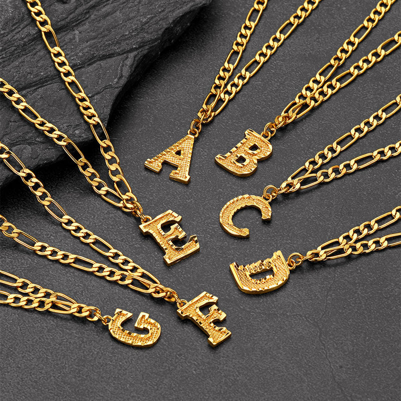 Initial A-z Letter Pendant Figaro Chain Choker Necklace for