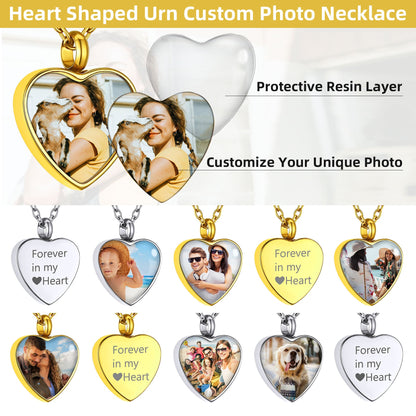Personalised Picture Heart Urn Pendant Necklace for Ashes Pet Cremation Jewelry