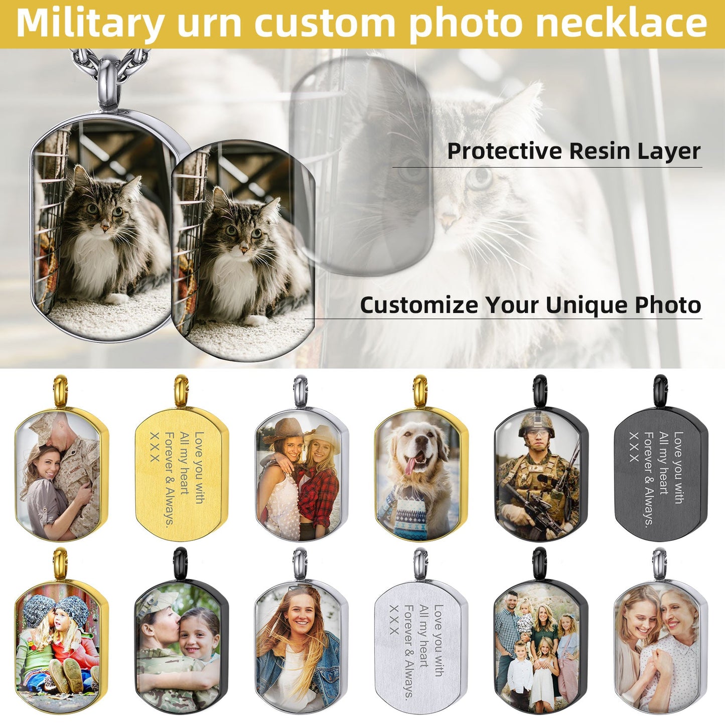 Customized Cremation Picture Urn Pet Ashed Dog Tag Necklace for Dog