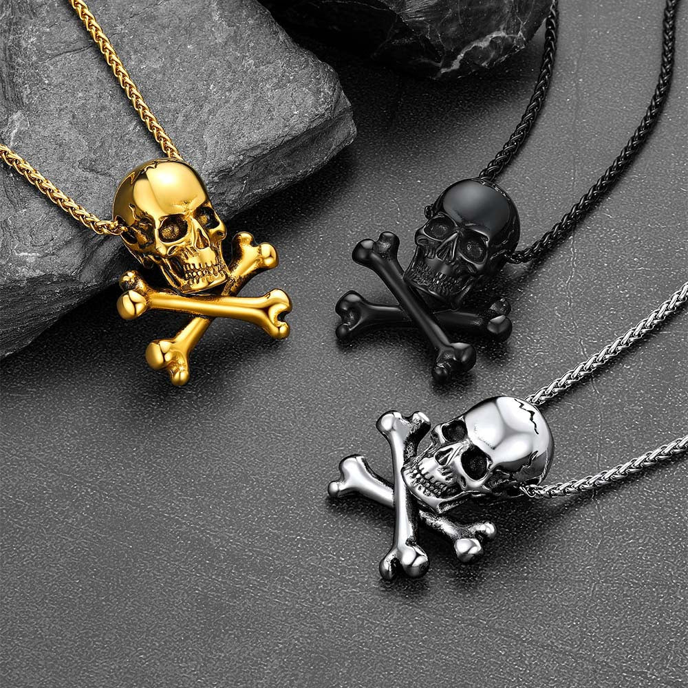 Gothic Pirate Skull Crossbones Necklace for